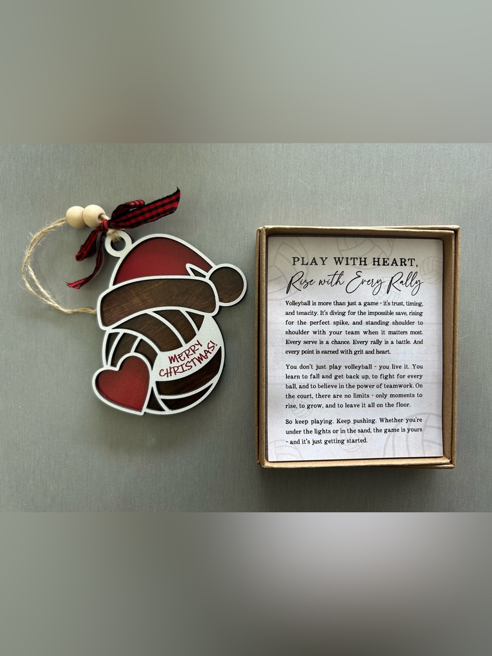 Volleyball Ornament - Red and Brown Holiday Decoration